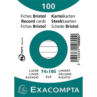Exacompta Karteikarte 10800SE DIN A7 liniert weiß 100 St./Pack. Exacompta Karteikarte 10800SE DIN A7 liniert weiß 100 St./Pack.