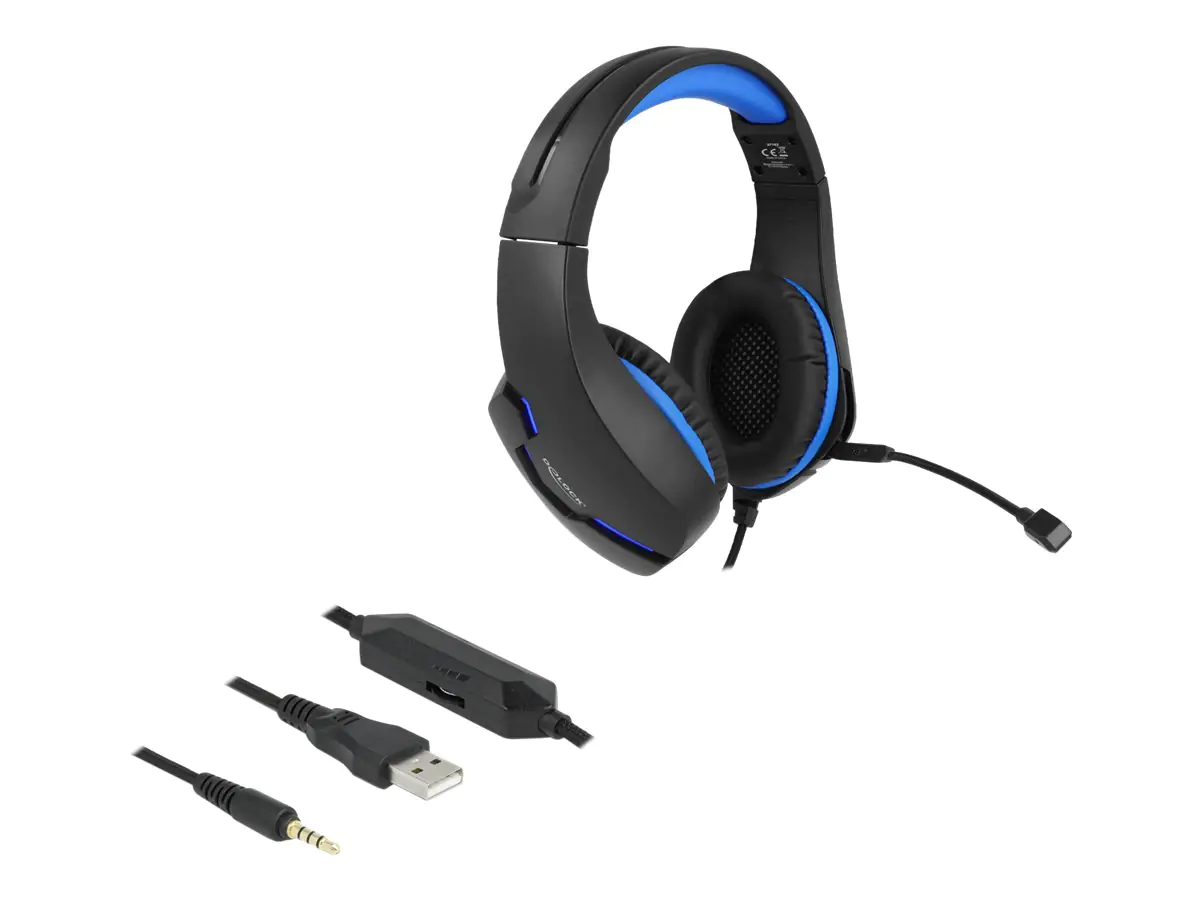 Delock - Headset - ohrumschließend - kabelgebunden - 3,5 mm Stecker - Schwarz, Blau