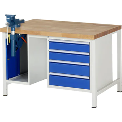 RAU Werkbank 8000 1.250 x 840-1.040 x 900 mm (B x H x T) enzianblau lichtgrau