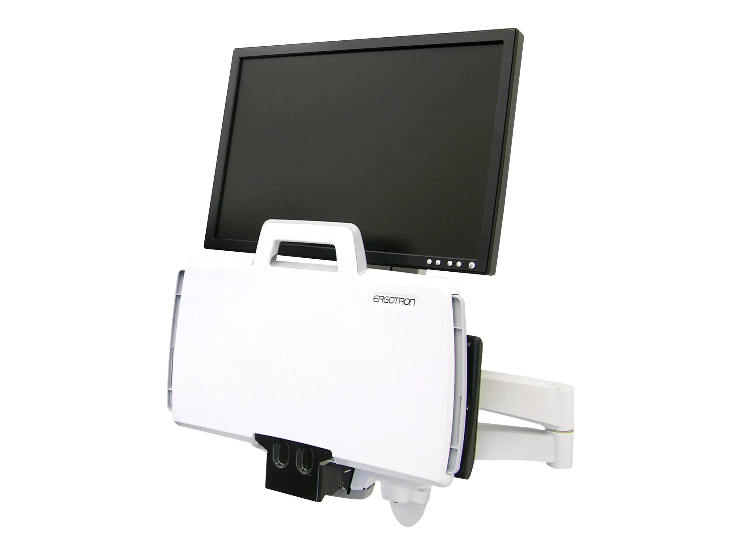 Ergotron 200 Series - Befestigungskit (Gelenkarm, Barcode-Scanner-Halter, Tastaturablage mit linker/rechter Mausablage) - für LCD-Display / PC-Ausrüstung - Stahl - weiß - Bildschirmgröße: bis zu 61 cm (bis zu 24 Zoll) - Wandmontage