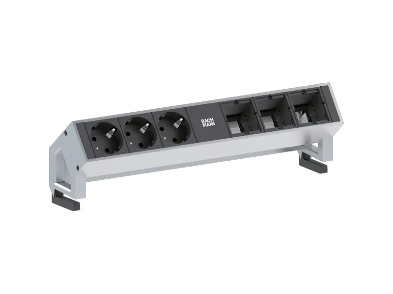 Bachmann DESK 2, Tischanschlussfeld 3x Steckdose, 3x Custom Modul, inox Bachmann DESK 2, Tischanschlussfeld 3x Steckdose, 3x Custom Modul, inox