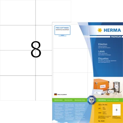HERMA Etikett PREMIUM 4626 105x74mm weiß 1.600 St./Pack. HERMA Etikett PREMIUM 4626 105x74mm weiß 1.600 St./Pack.
