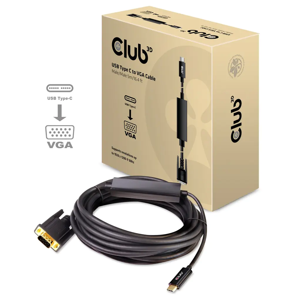 Club 3D - Adapterkabel - 24 pin USB-C männlich zu HD-15 (VGA) männlich - 5 m - aktiv