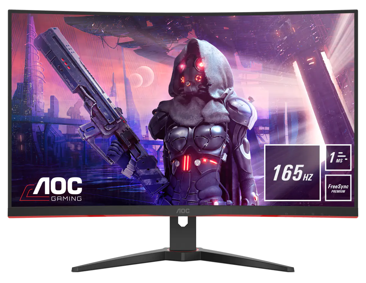 AOC Gaming C32G2AE/BK - LED-Monitor - Gaming - gebogen - 80 cm (32") (31.5" sichtbar) - 1920 x 1080 Full HD (1080p) @ 165 Hz - VA - 250 cd/m² - 3000:1 - 1 ms - 2xHDMI, DisplayPort - Lautsprecher - Schwarz, Rot