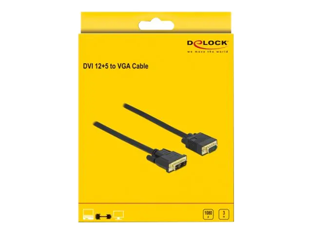 Delock - Adapterkabel - Single Link - DVI-A (M) zu HD-15 (VGA) (M) - 3 m - Daumenschrauben - Schwarz