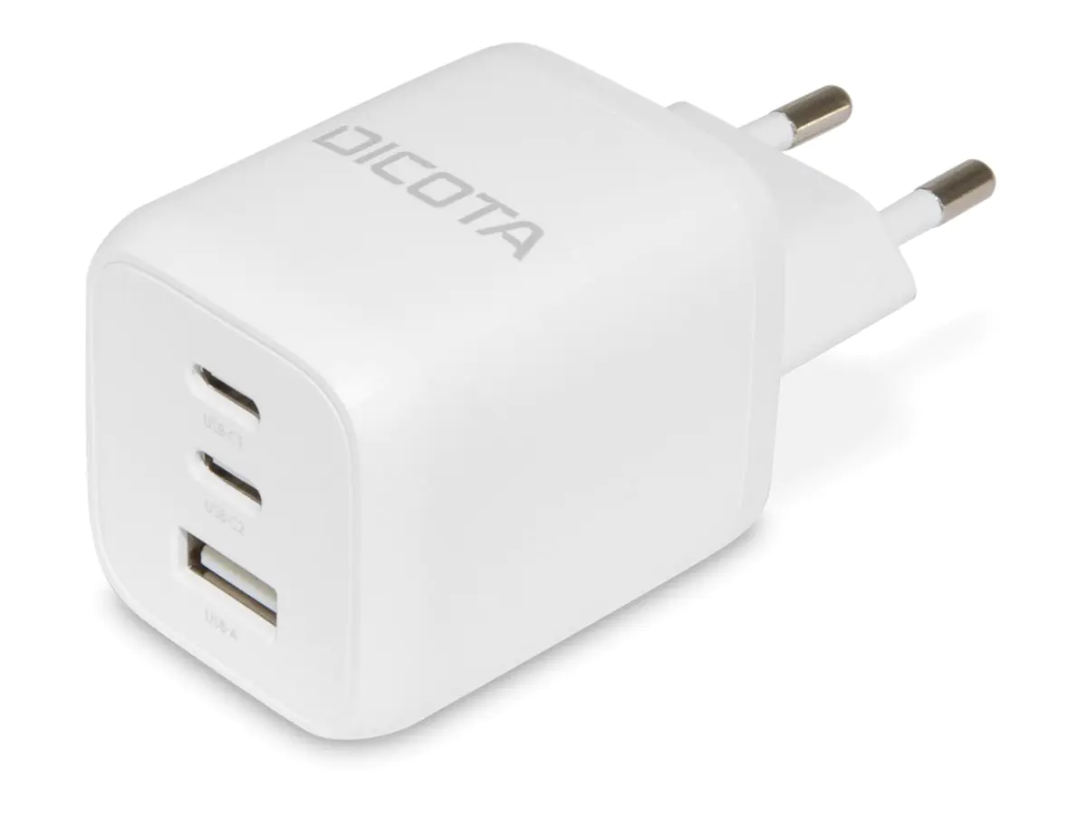 Dicota Netzteil - kompakt, GaN - 65 Watt - 5 A - PD 3.0 - 3 Ausgabeanschlussstellen (2 x USB-C, USB) D32054