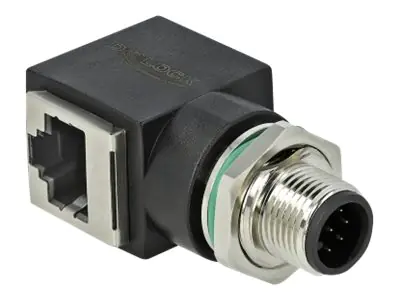 Delock - Netzwerkadapter - 8-polig M12 (M) gerade zu RJ-45 (W) gewinkelt - CAT 6a - Schwarz