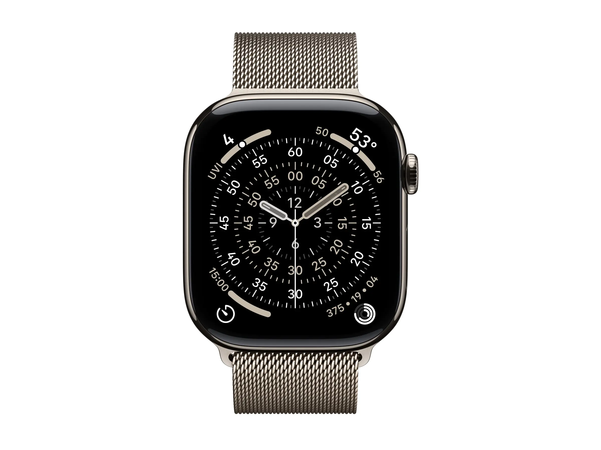 Apple Watch Series 11 (GPS + Cellular) - 46 mm - natürliches Titan - intelligente Uhr mit Milanaise Armband - Edelstahl-Geflecht - natürlich - Bandgröße: S/M - 64 GB - LTE, Wi-Fi 4, UWB, Bluetooth - 5G - 43.1 g