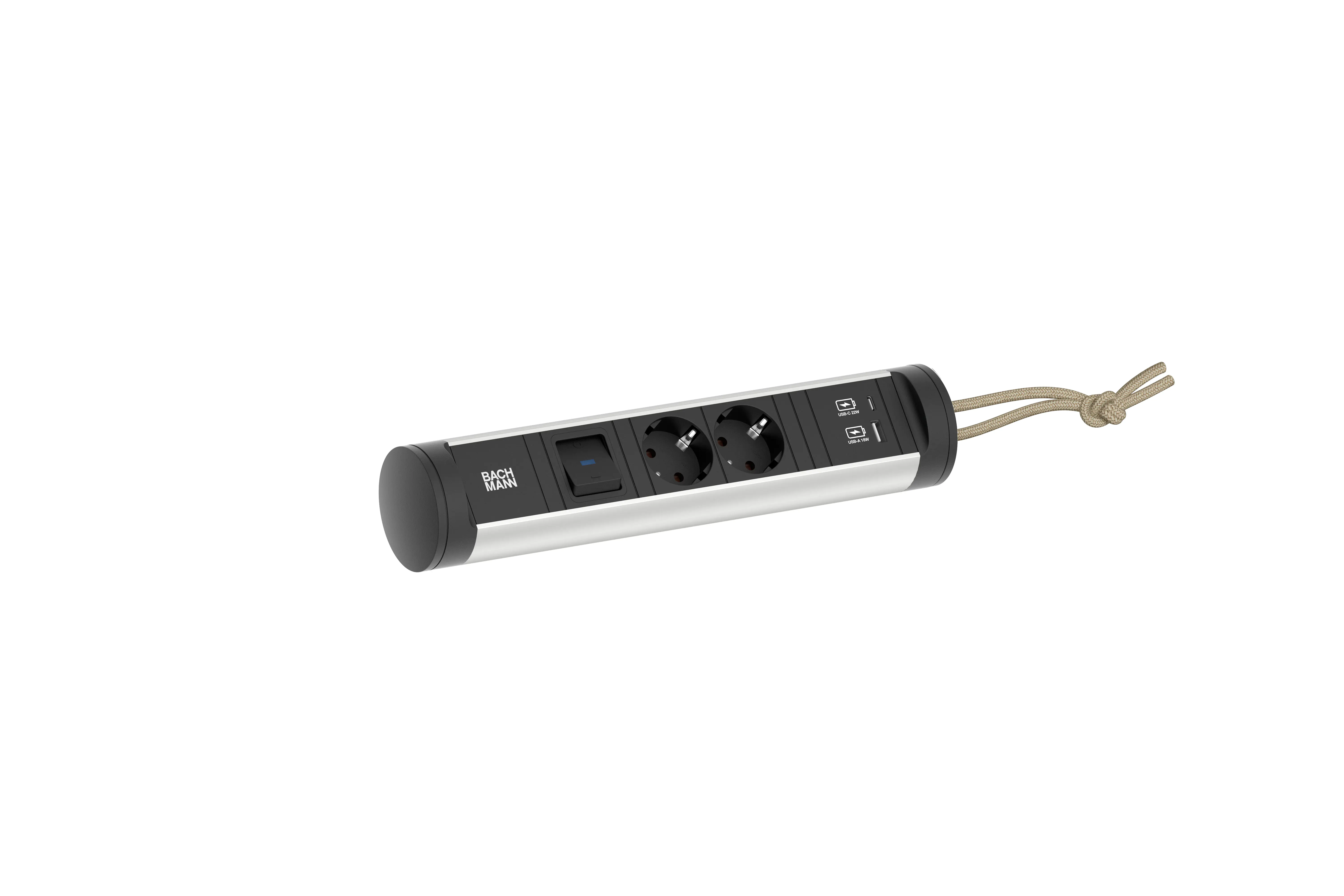 Bachmann CYCLE LOOP Steckdosenleiste 2-fach USB A/C-Charger, 0,2m GST18, schwarz, mit Schlaufe