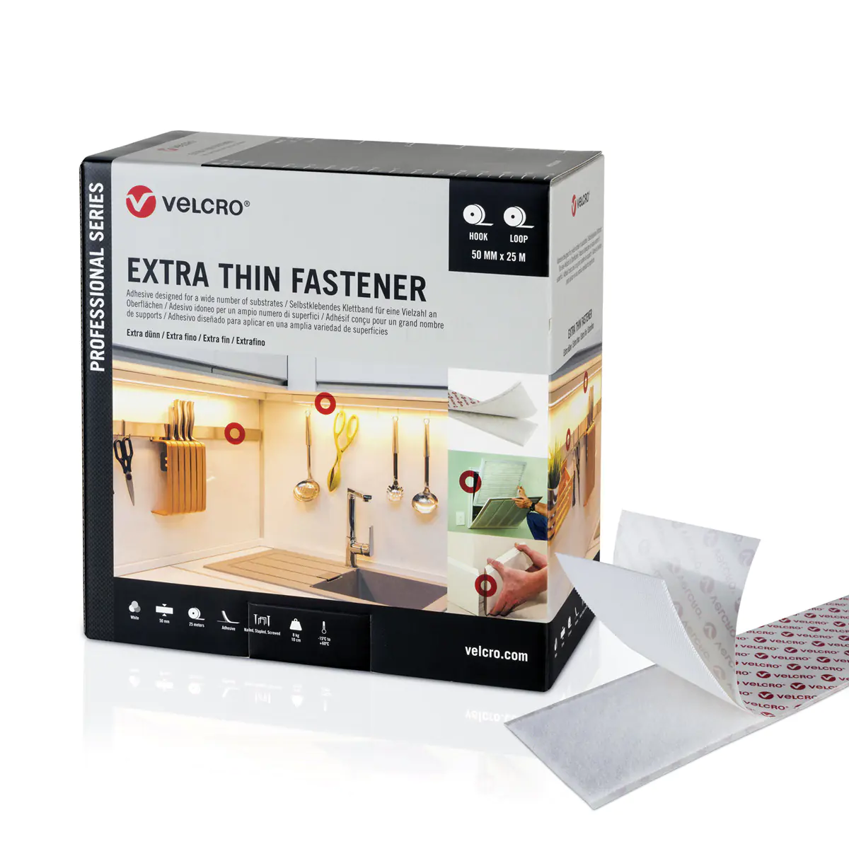 VELCRO XThin je25m Hkn&Flschb 20mm Weiß VEL-PS20015