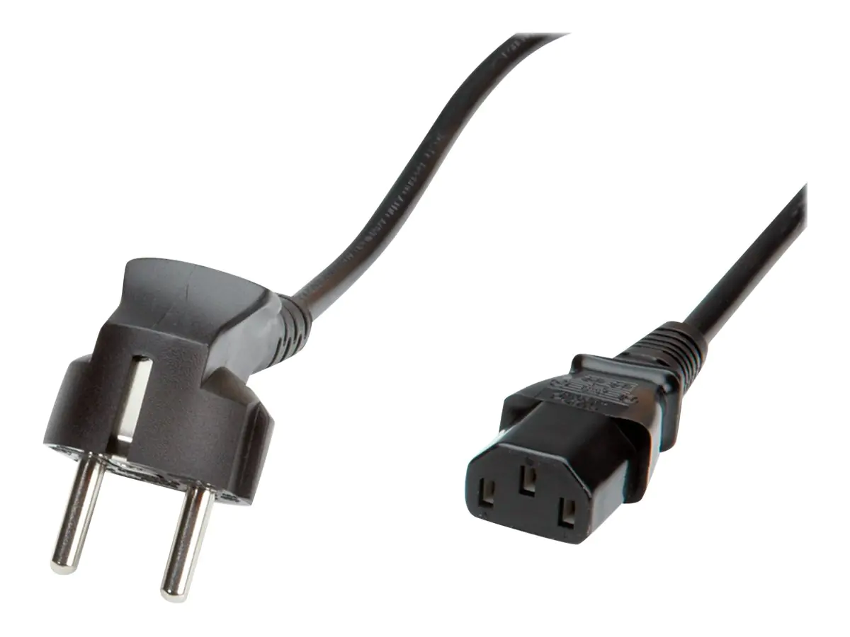 VALUE - Stromkabel - power CEE 7/7 gewinkelt zu power IEC 60320 C13 - Wechselstrom 250 V - 10 A - 60 cm - Schwarz - Deutschland