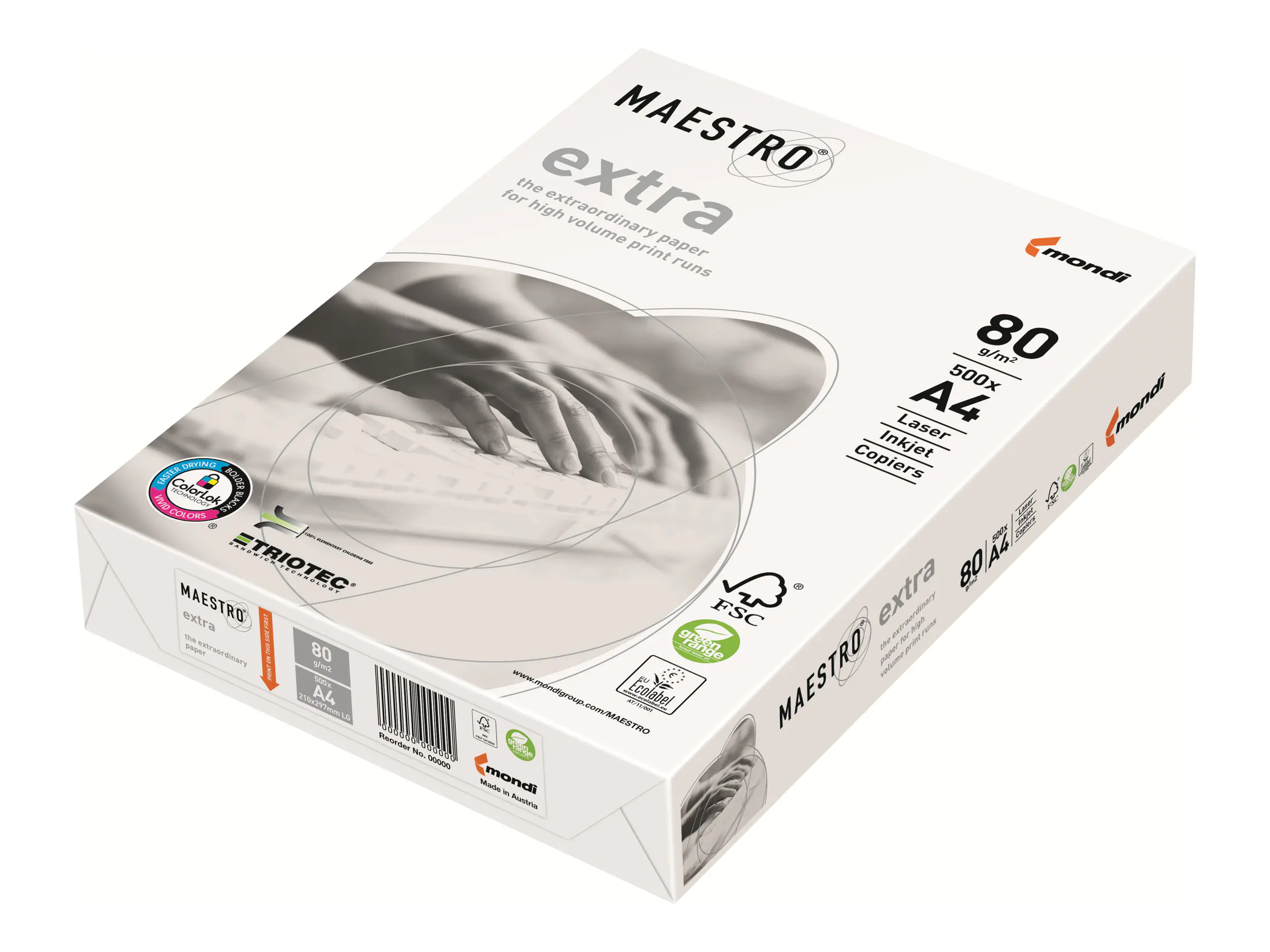 Universalpapier Maestro Extra DIN A4 80 g/m² Weiß für Laser- und Tintenstrahldrucker 2.500 Blatt