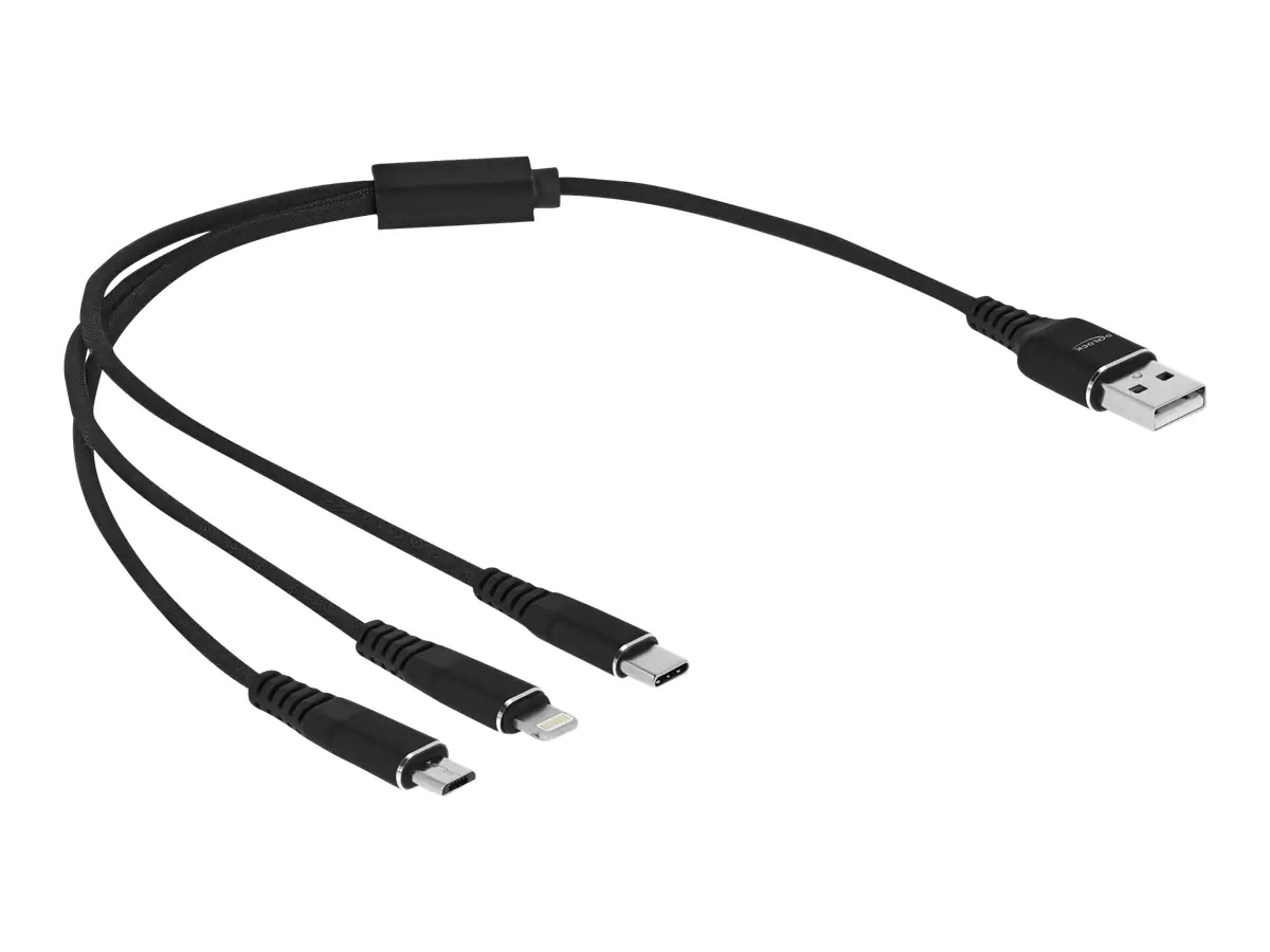 Delock - Lightning-Kabel, nur zum Aufladen - USB männlich zu Micro-USB Typ B, Lightning, 24 pin USB-C männlich - 30 cm - Schwarz Delock - Lightning-Kabel, nur zum Aufladen - USB männlich zu Micro-USB Typ B, Lightning, 24 pin USB-C männlich - 30 cm - Schwarz