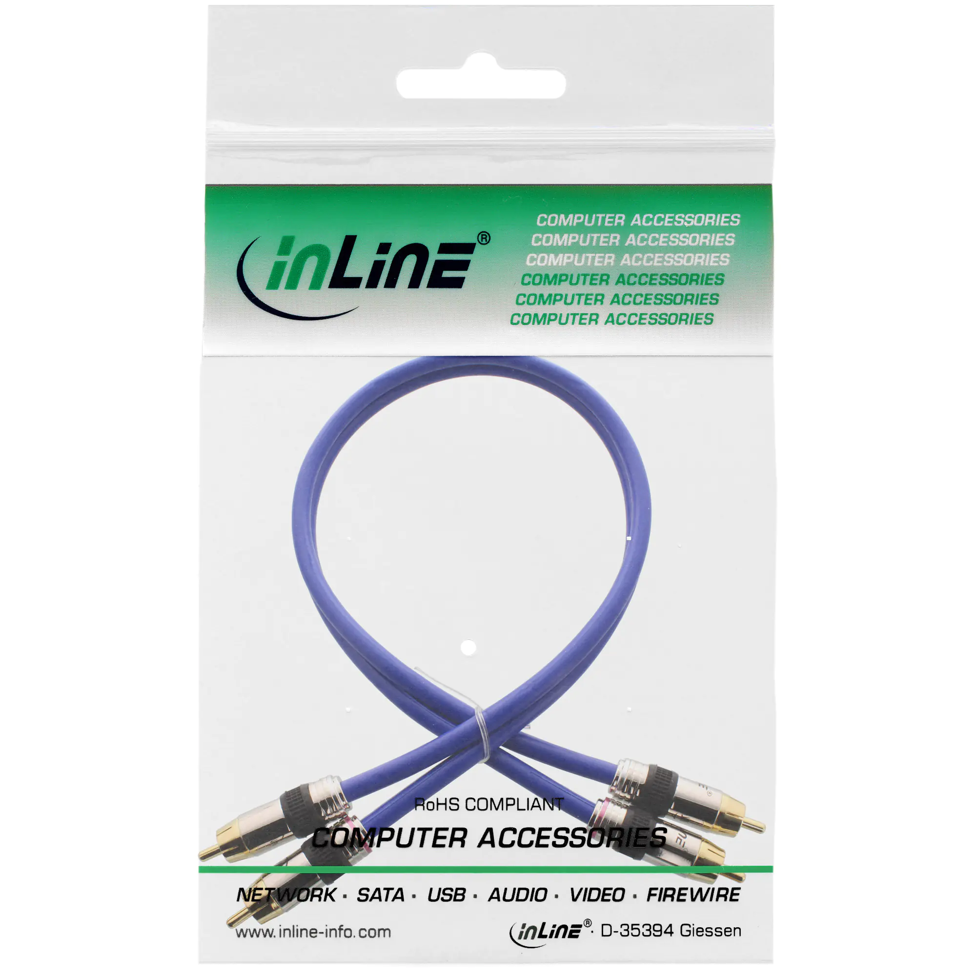 InLine Premium - Audiokabel - RCA männlich zu RCA männlich - 5 m - doppelt abgeschirmtes Koaxialkabel - Blau
