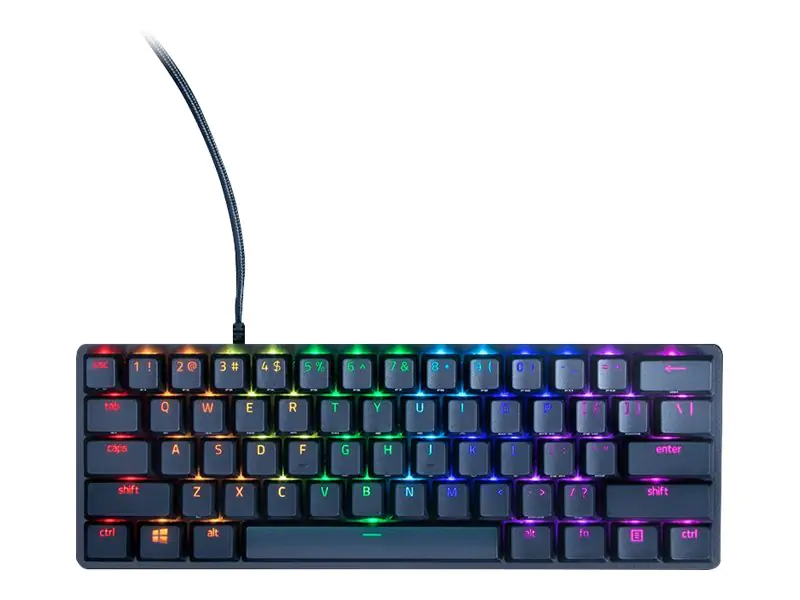 Razer Huntsman Mini - Tastatur - Hintergrundbeleuchtung - USB-C - QWERTZ - Deutsch - Tastenschalter: Razer Clicky Optical Purple - Schwarz