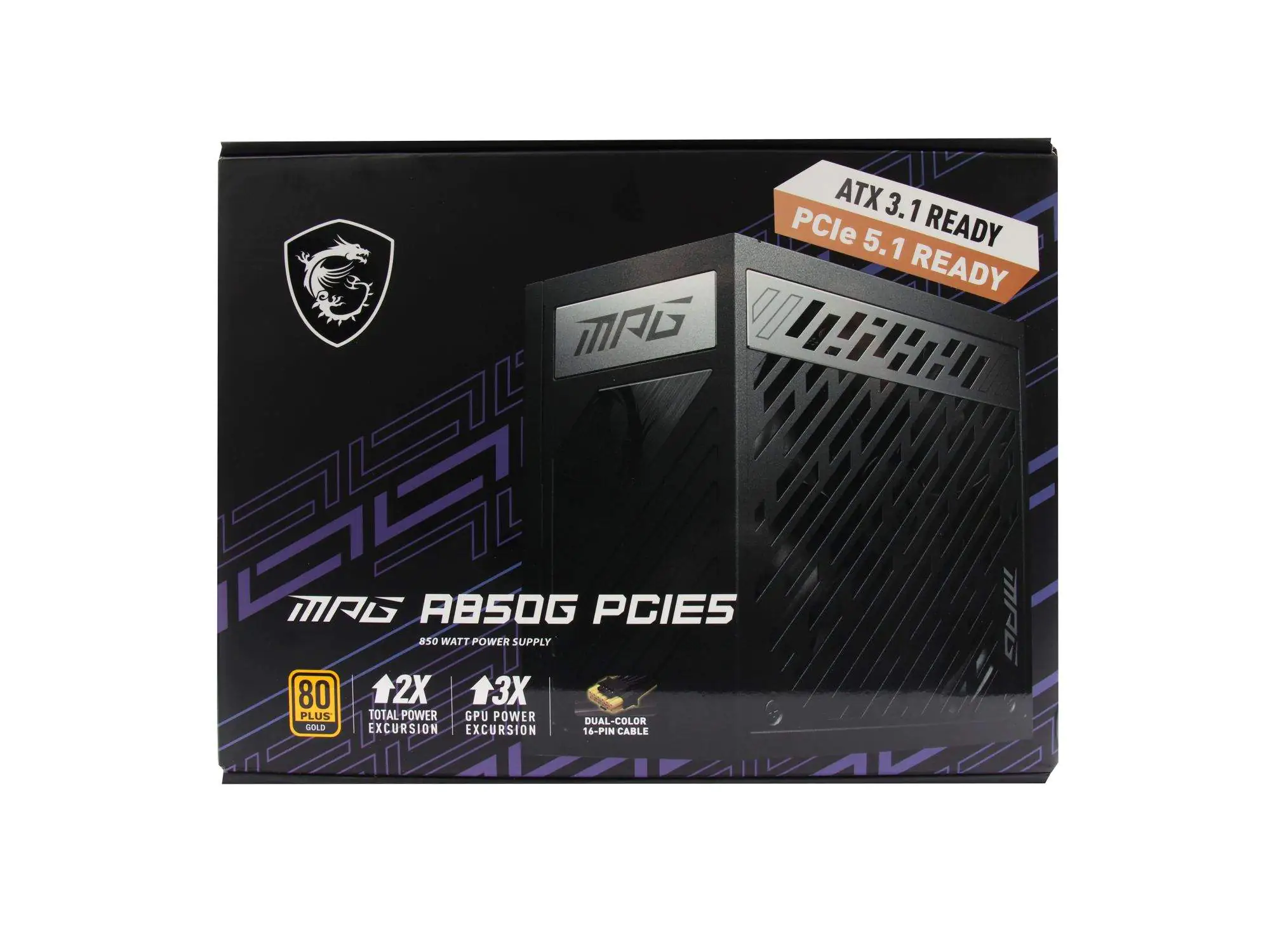 MSI MPG A850G PCIE5, 850 W, 100 - 240 V, 50 - 60 Hz, Aktiv, 120 W, 850 W 306-7ZP7B11-CE0