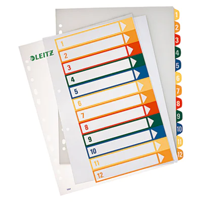 Leitz Register 12940000 DIN A4 1-12 volle Höhe PP farbig/transparent Leitz Register 12940000 DIN A4 1-12 volle Höhe PP farbig/transparent
