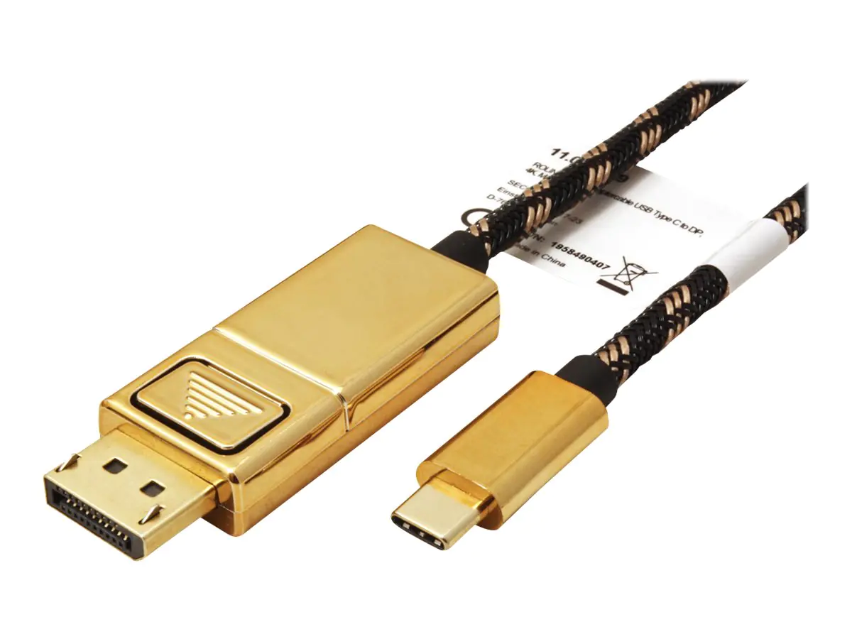 Roline Gold - DisplayPort-Kabel - 24 pin USB-C (M) zu DisplayPort (M) Verriegelung - USB 3.1 / DisplayPort 1.2 - 2 m - 4K Unterstützung - Schwarz, Gold