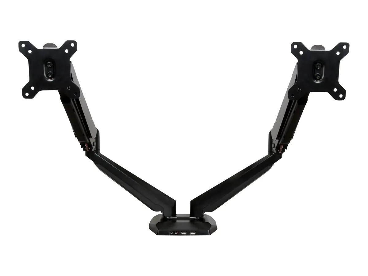 StarTech Dual Monitor Halterung mit eingebautem 2 Port USB und Audio Passthrough - Befestigungskit - für LCD-Display (einstellbarer Arm) - Aluminium - Schwarz - Bildschirmgröße: 76.2 cm (30") - Tischmontage - für P/N: ACCSMNT, DK30A2DH, DK30C2DAGPD,