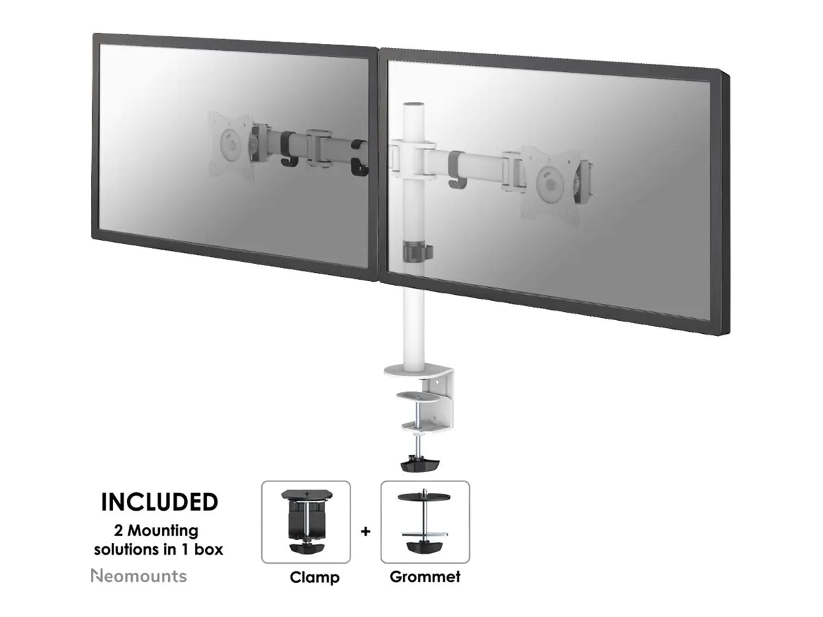 Neomounts NM-D135D - Befestigungskit - Voll beweglich - für 2 LCD-Displays - weiß - Bildschirmgröße: 25.4-68.6 cm (10"-27") - Klemmmontage, Tülle, Tischmontage