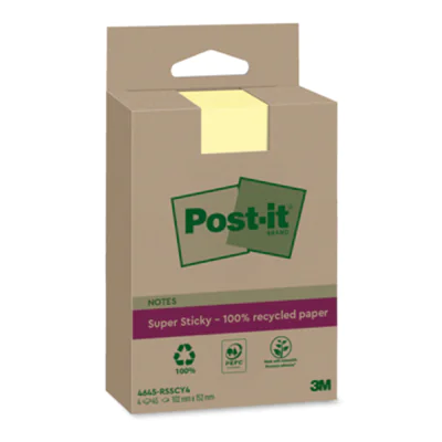 Post-it® Haftnotiz Recycling Notes Super Sticky 102 x 152 mm (B x H) gelb 45 Bl./Block 4 Block/Pack. Post-it® Haftnotiz Recycling Notes Super Sticky 102 x 152 mm (B x H) gelb 45 Bl./Block 4 Block/Pack.