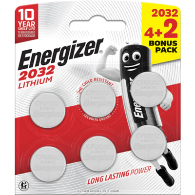 Energizer® Knopfzelle Lithium CR2032 3V 6 St./Pack.