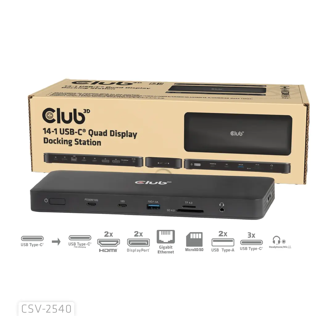Club 3D Dockingstation - 14 in 1 Quad-Display-Dockingstation 4K60Hz PD 100W*Club -