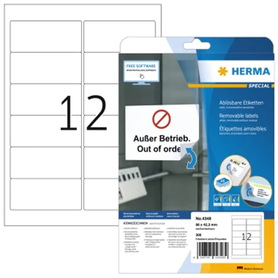 HERMA Etikett Movables 4348 96x42,3mm weiß 300 St./Pack. HERMA Etikett Movables 4348 96x42,3mm weiß 300 St./Pack.