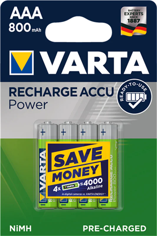 Varta Rechargable Accu - Batterie 4 x AAA - NiMH - (wiederaufladbar) - 800 mAh Varta Rechargable Accu - Batterie 4 x AAA - NiMH - (wiederaufladbar) - 800 mAh