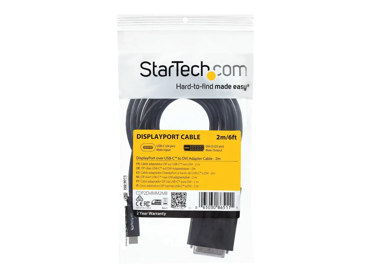 StarTech USB-C auf DVI Adapterkabel - USB Typ-C auf DVI Konverter / Adapter - 2m - 1920x1200 - Externer Videoadapter - USB-C - DVI
