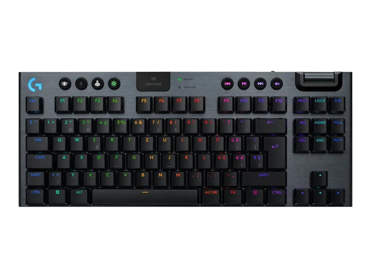 Logitech G G915 X - Tastatur - LIGHTSPEED - TKL - Hintergrundbeleuchtung - kabellos - 2.4 GHz, Bluetooth, USB - QWERTZ - Schweiz - Tastenschalter: GL Tactile - Schwarz