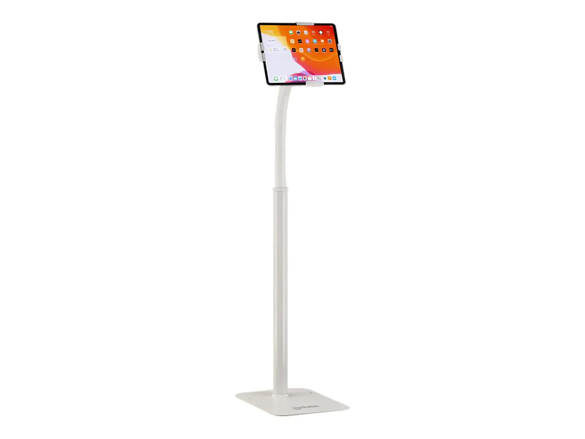 Manhattan Floor Stand (Anti theft) for Tablet and iPad, Universal, 360° Rotation, Tilt +20° to -110°, White, Lockable, Tablets 7.9" to 11", Height adjustable 790 to 1190mm,Extendable clamps: height 200 to 246mm/width 129 to 181mm,Can be bolted to