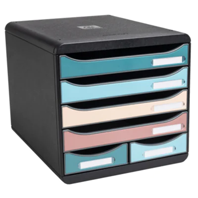 Exacompta Schubladenbox BIG-BOX Maxi 6 Schubladen DIN A4, Überbreite Polystyrol Gehäusefarbe: schwarz Farbe der Schublade: mehrfarbig Exacompta Schubladenbox BIG-BOX Maxi 6 Schubladen DIN A4, Überbreite Polystyrol Gehäusefarbe: schwarz Farbe der Schublade: mehrfarbig