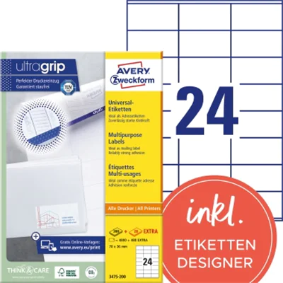 Avery Zweckform Universaletikett 3422 70x35mm weiß 2.400 St./Pack. Avery Zweckform Universaletikett 3422 70x35mm weiß 2.400 St./Pack.