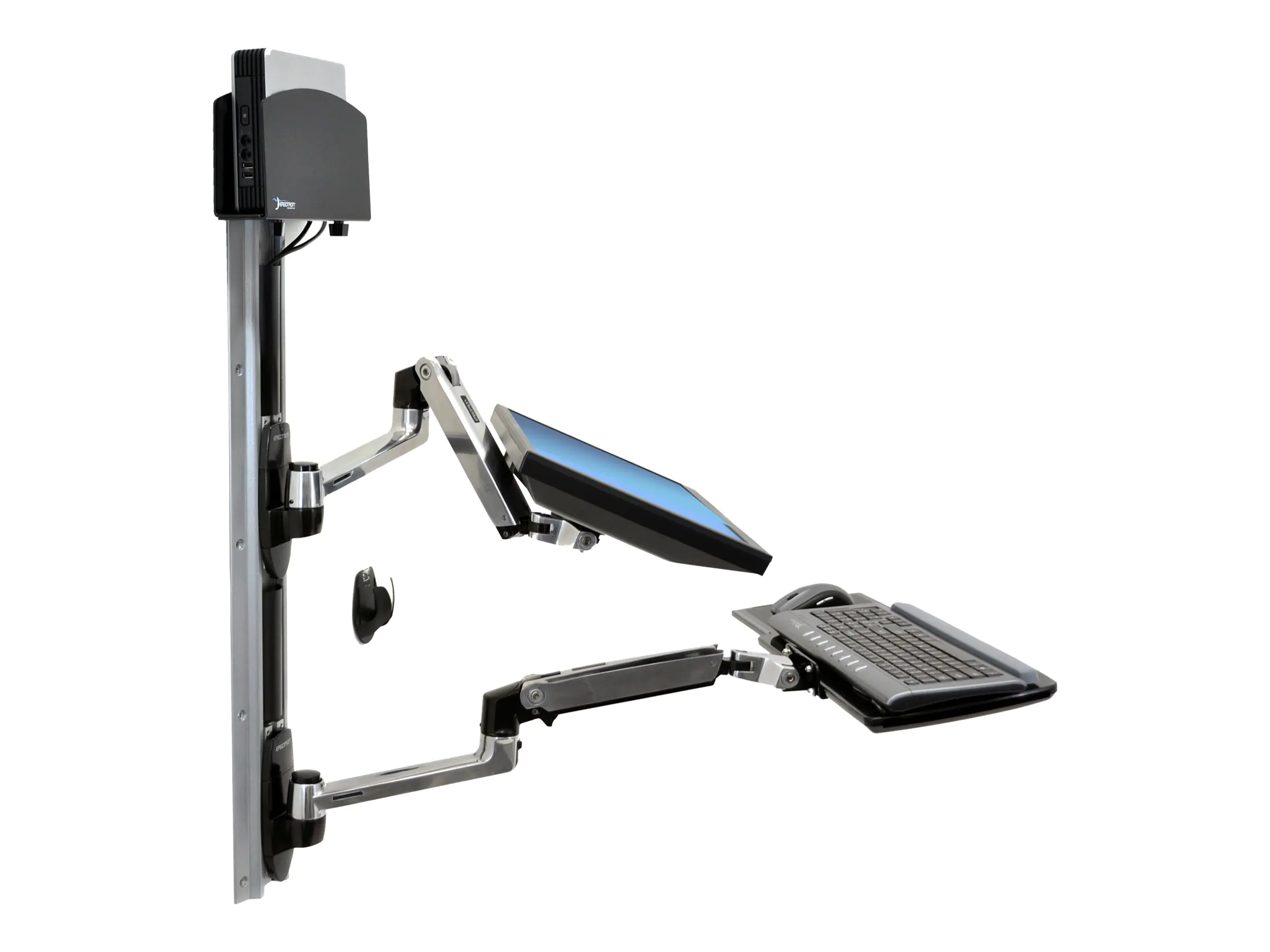 Ergotron LX - Befestigungskit (CPU-Halter, Maushalterung, 2 Schienenabdeckungen, Tastaturarm, 2 Kabelkanäle, Handgelenkkissen, Wandschiene 10", Wandschiene 34", Display-Befestigung, Mauspad) - für LCD-Display / PC-Ausrüstung - kleiner CPU-Halter - Sc
