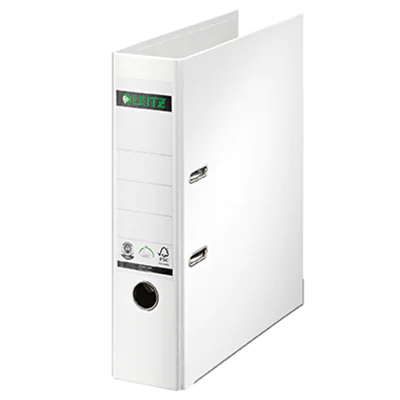 Leitz Ordner 80mm DIN A4 Rückenschild: geklebt Werkstoff: Pappe Material außen: Papier Material innen: Papier weiß Leitz Ordner 80mm DIN A4 Rückenschild: geklebt Werkstoff: Pappe Material außen: Papier Material innen: Papier weiß