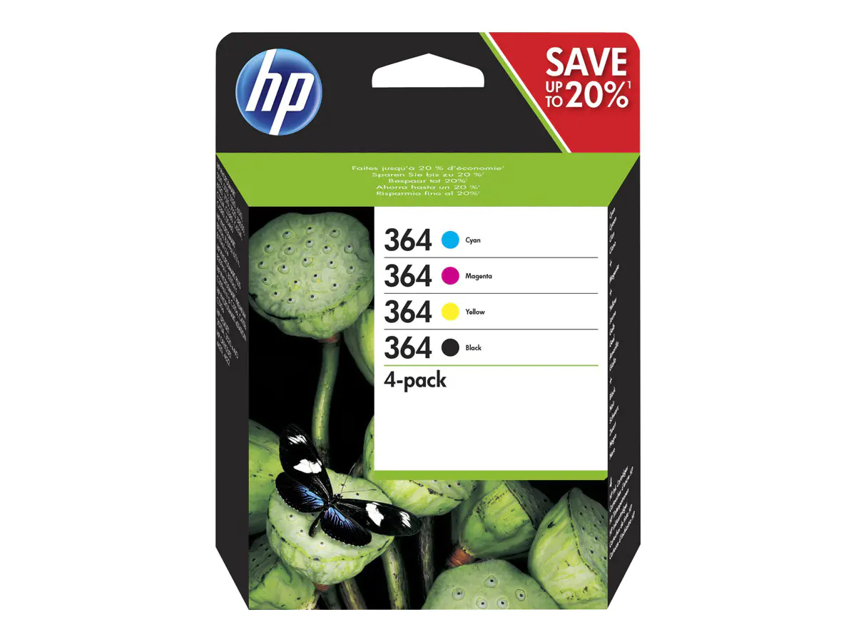 HP 364 - 4er-Pack - Schwarz, Gelb, Cyan, Magenta - Original - Tintenpatrone - für Deskjet 35XX; Photosmart 55XX, 55XX B111, 65XX, 65XX B211, 7510 C311, B110, Wireless B110 HP 364 - 4er-Pack - Schwarz, Gelb, Cyan, Magenta - Original - Tintenpatrone - für Deskjet 35XX; Photosmart 55XX, 55XX B111, 65XX, 65XX B211, 7510 C311, B110, Wireless B110