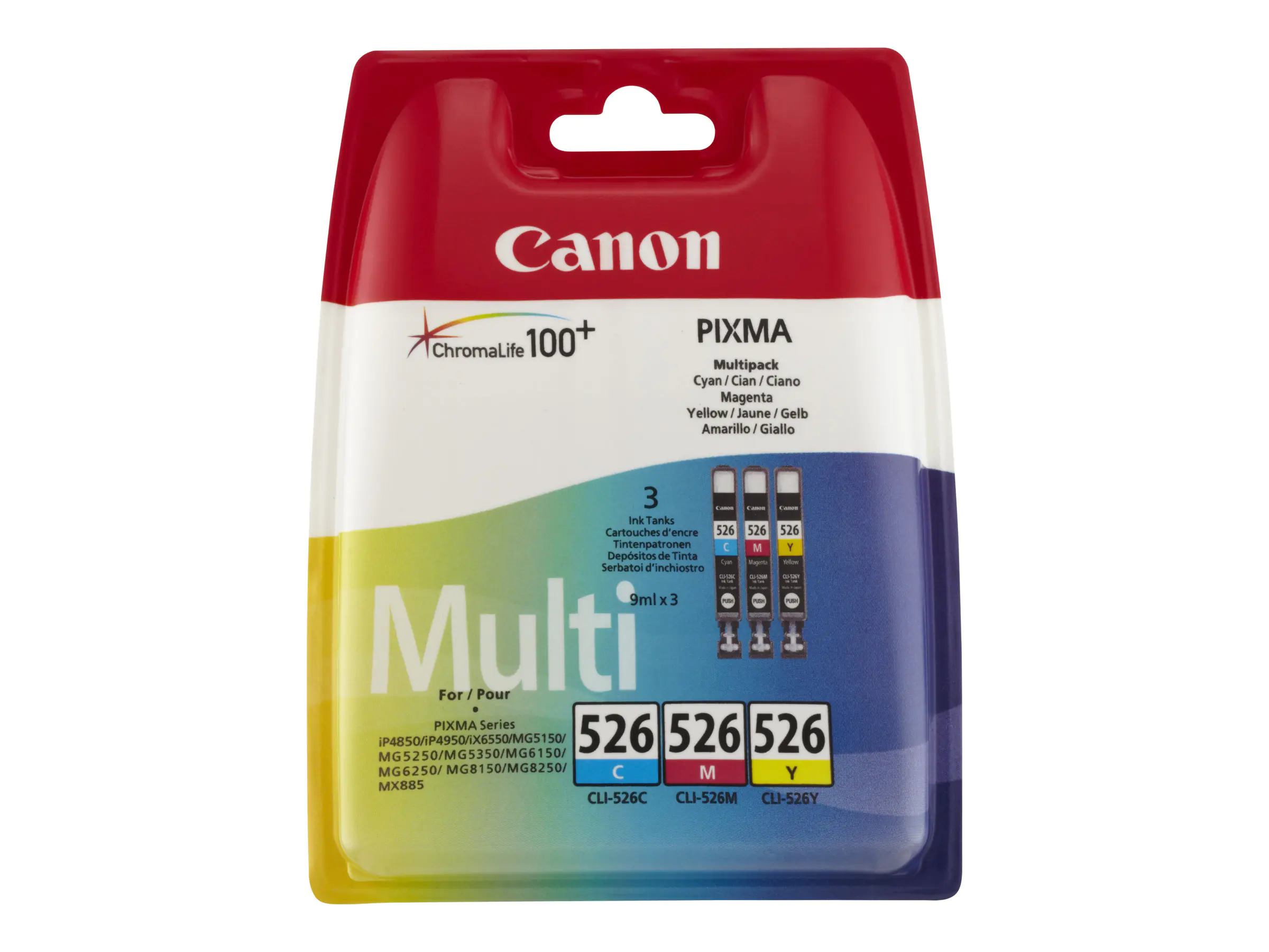 Canon CLI-526 Multipack - 3er-Pack - Gelb, Cyan, Magenta - Original - Tintenbehälter - für PIXMA iP4950, iX6550, MG5350, MG6150, MG6250, MG8150, MG8250, MX715, MX885, MX892, MX895