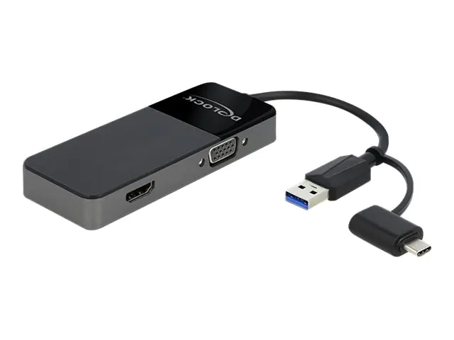 Delock Adapter USB 3.0 to 4K HDMI + VGA - Adapterkabel - USB Typ A, 24 pin USB-C männlich zu HD-15 (VGA), HDMI weiblich - 12 cm - Schwarz