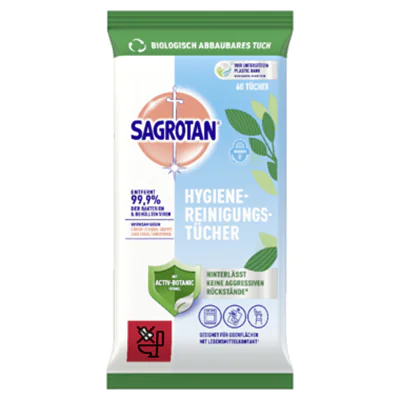 Sagrotan Desinfektionstuch antibakteriell Bakterien 2-3 60 St./Pack. Sagrotan Desinfektionstuch antibakteriell Bakterien 2-3 60 St./Pack.