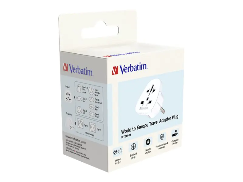 Verbatim WTEU-01 - Adapter für Power Connector - CEE 7/4 / CEE 7/7 (S) zu Typ L, Typ N, Typ I, Typ G, Typ C, Typ B, Typ A, Typ J (R) - 250 V - 10 A Verbatim WTEU-01 - Adapter für Power Connector - CEE 7/4 / CEE 7/7 (S) zu Typ L, Typ N, Typ I, Typ G, Typ C, Typ B, Typ A, Typ J (R) - 250 V - 10 A