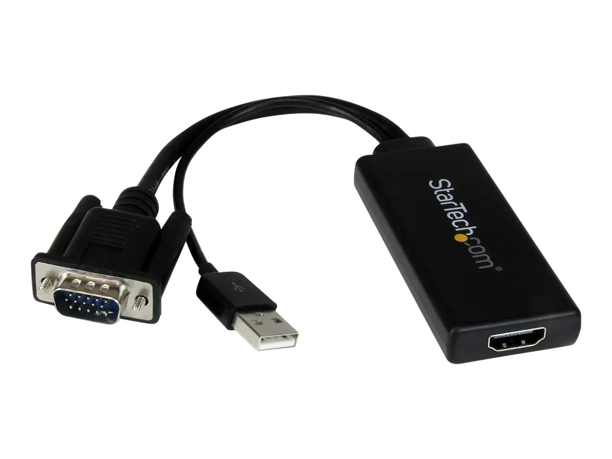 StarTech VGA-auf-HDMI-Adapter mit USB-Audio & -Stromversorgung - Mobiler VGA-auf-HDMI-Konverter - 1080p - Adapterkabel - HD-15 (VGA), USB Typ B männlich zu HDMI weiblich - 26 cm - Schwarz - USB-Strom, 1080p-Unterstützung, aktiv