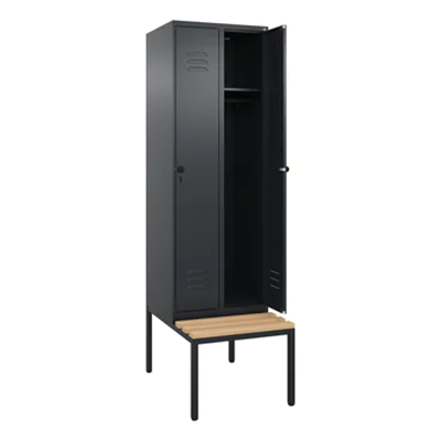 C+P Kleiderspind Classic PLUS 600 x 2.120 x 815 mm (B x H x T) 2 Abteile Stahl/Holz schwarzgrau