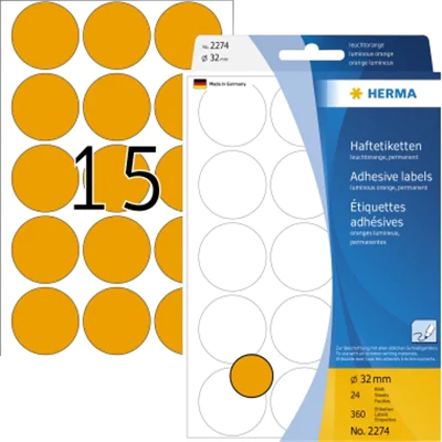HERMA Markierungspunkt 2274 32mm leuchtorange 360 St./Pack. HERMA Markierungspunkt 2274 32mm leuchtorange 360 St./Pack.