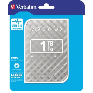 Verbatim Store 'n' Go Portable - Festplatte - 1 TB - extern (tragbar) - 2.5" (6.4 cm) - USB 3.0 - Silber Verbatim Store 'n' Go Portable - Festplatte - 1 TB - extern (tragbar) - 2.5" (6.4 cm) - USB 3.0 - Silber