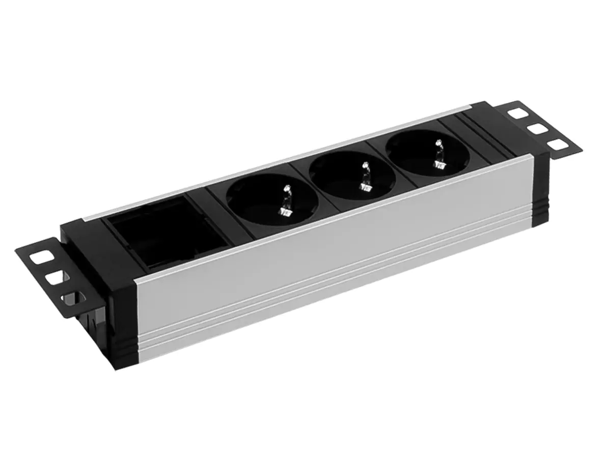 Bachmann VENID Tischanschlussfeld, 3x Steckdose, 1x Custom Modul, ALU eloxiert Bachmann VENID Tischanschlussfeld, 3x Steckdose, 1x Custom Modul, ALU eloxiert