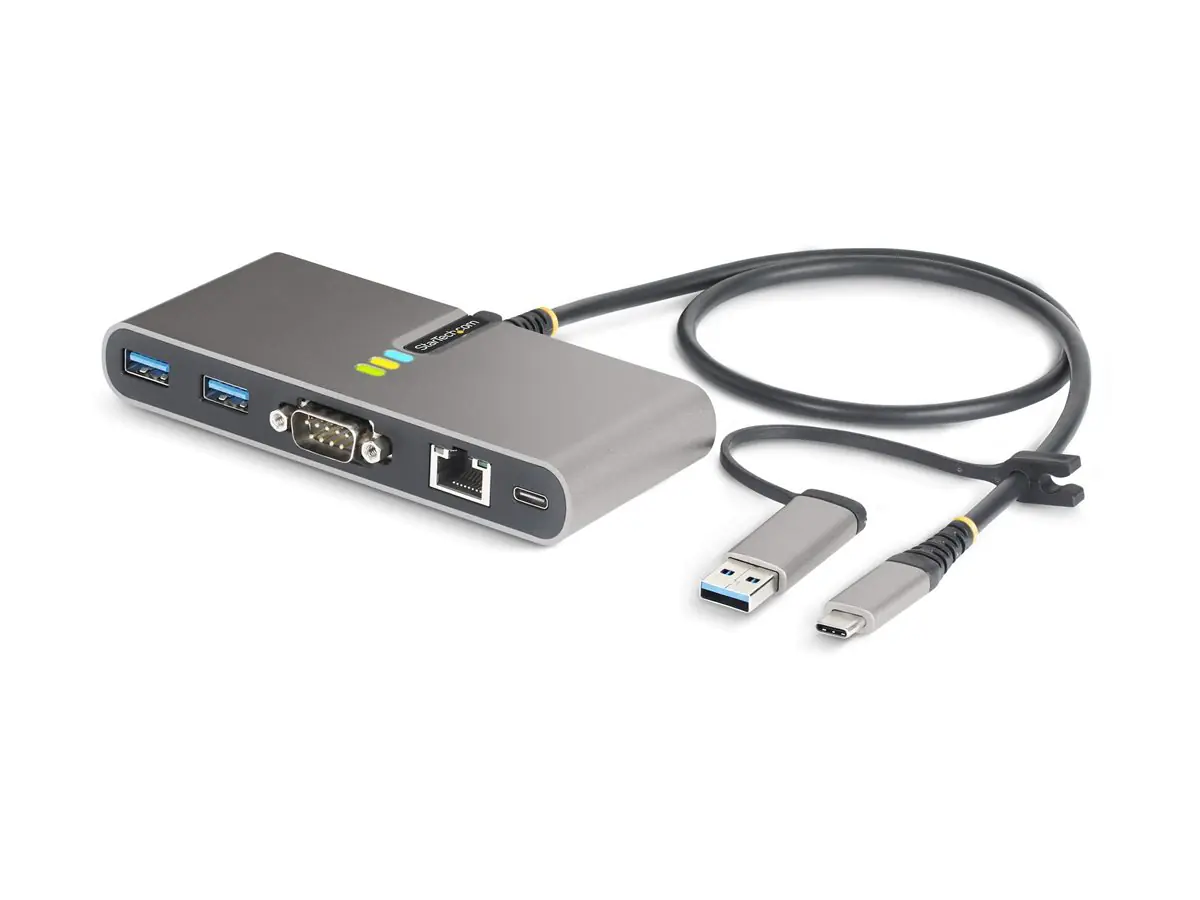 StarTech 2-Port USB-C/USB-A Hub with GbE and RS232 Serial, 2x USB-A - Hub - 2 x USB 3.2 Gen 1 - Desktop
