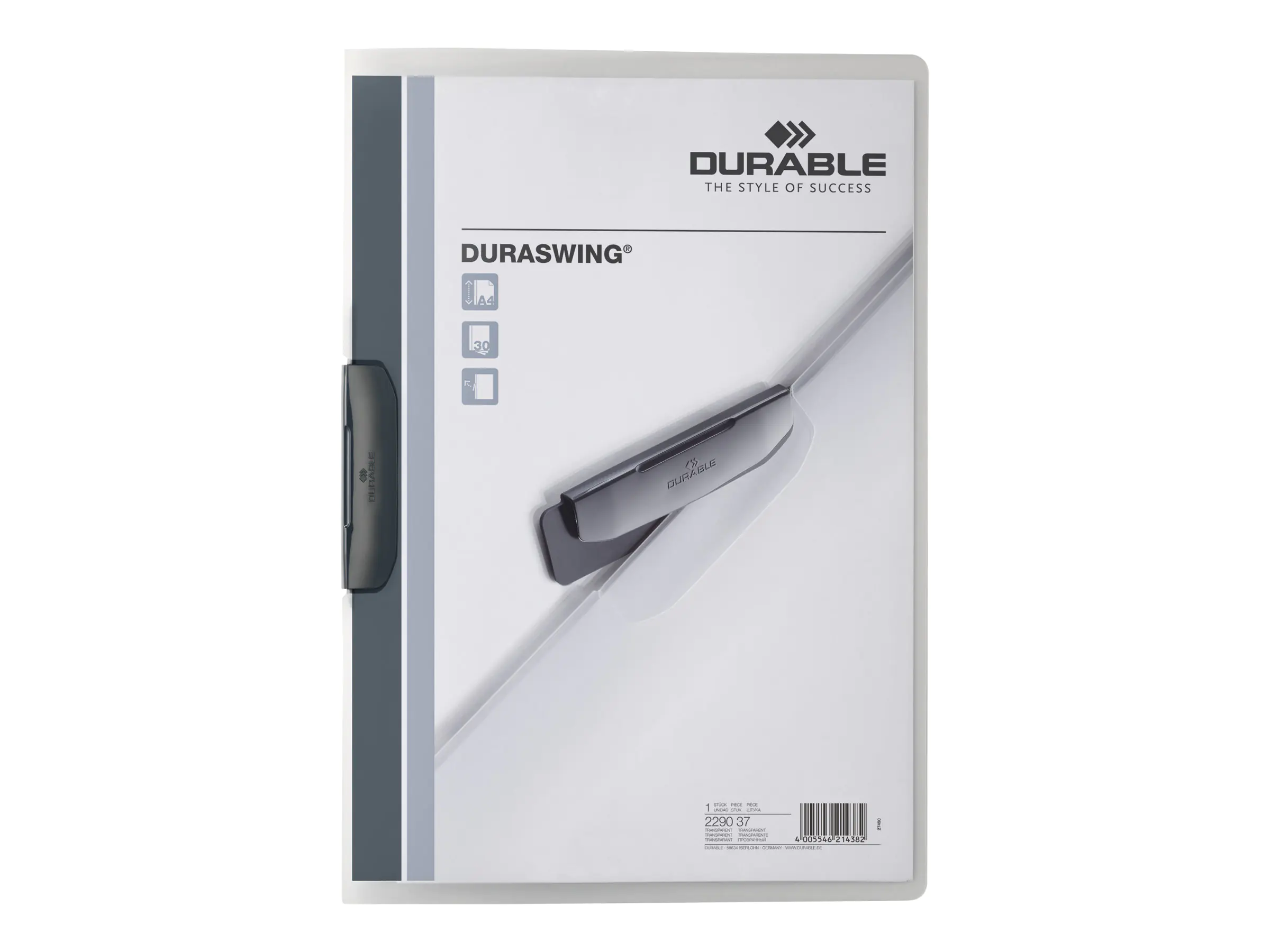 DURABLE Klemmmappe DURASWING 229037 DIN A4 transparent/graphit
