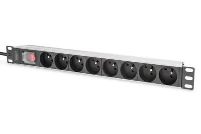 Digitus - Steckdosenleiste (Rack - einbaufähig) - Aluminiumprofil und Schalter - Wechselstrom 250 V - 4000 Watt - Eingabe, Eingang power CEE 7/7 - Ausgangsanschlüsse: 8 (8 x CEE 7/5) - 1U - 48.3 cm (19") - 2 m Schnur Digitus - Steckdosenleiste (Rack - einbaufähig) - Aluminiumprofil und Schalter - Wechselstrom 250 V - 4000 Watt - Eingabe, Eingang power CEE 7/7 - Ausgangsanschlüsse: 8 (8 x CEE 7/5) - 1U - 48.3 cm (19") - 2 m Schnur