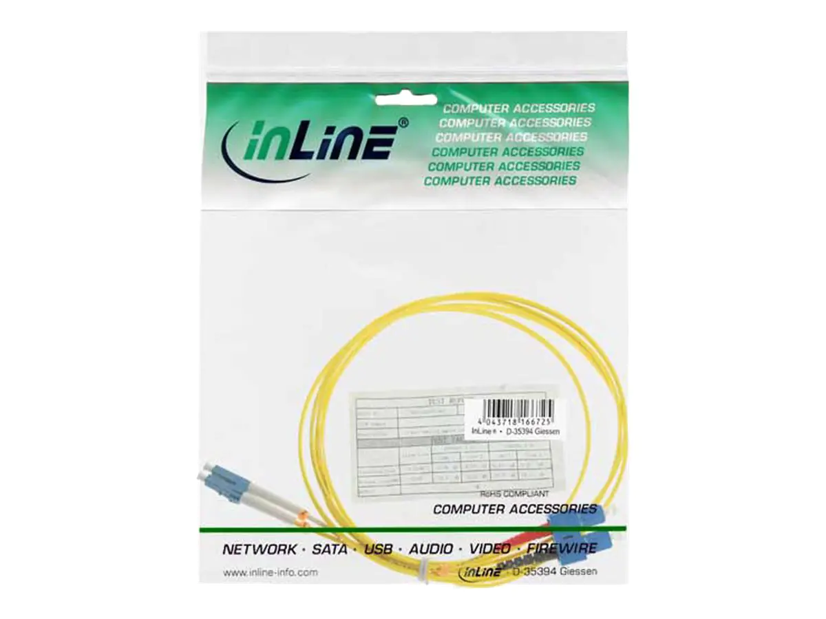 InLine - Patch-Kabel - LC Single-Modus (M) zu SC Single-Modus (M) - 0.5 m - Glasfaser - Duplex - 9/125 Mikrometer - OS2 - halogenfrei - Gelb